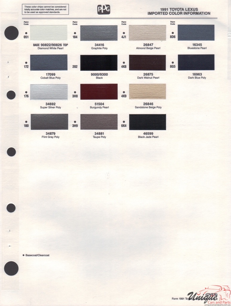 1991 Lexus Paint Charts PPG 1